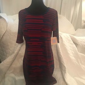 Lularoe Julia dress large red and blue stripes